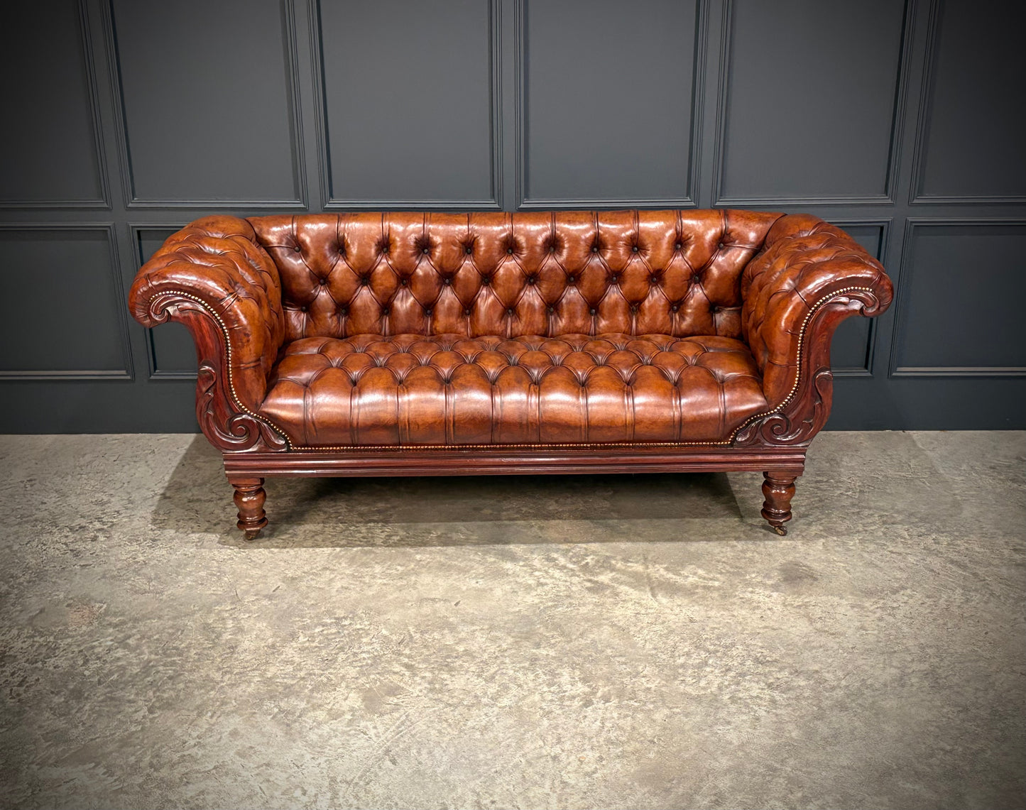 19th Century Hand Dyed Buttoned Leather Sofa