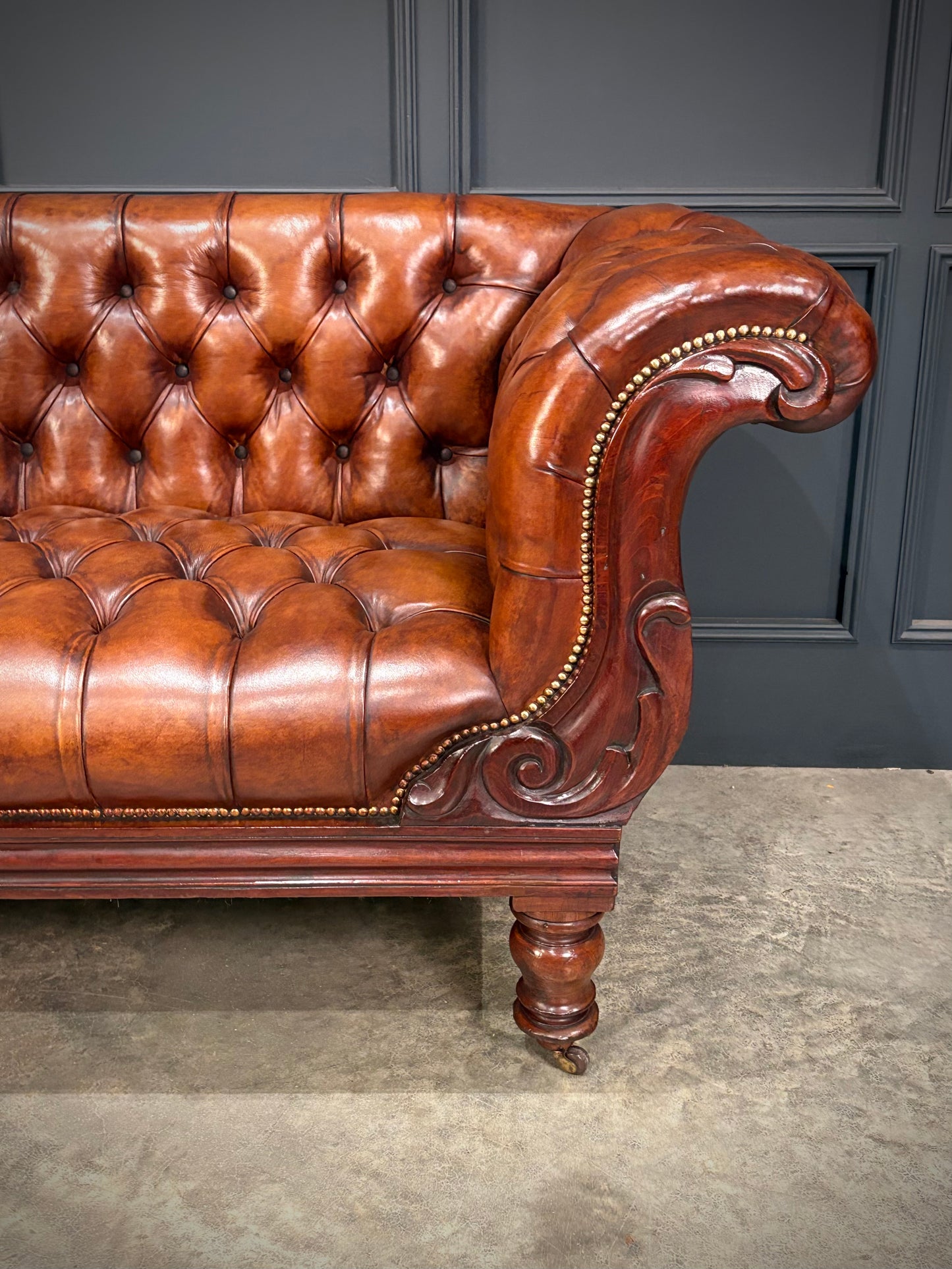 19th Century Hand Dyed Buttoned Leather Sofa