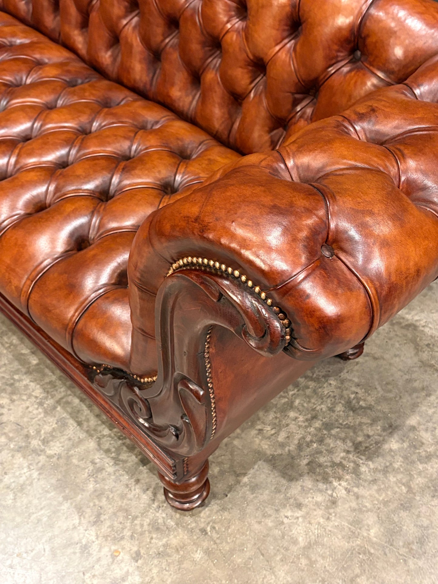 19th Century Hand Dyed Buttoned Leather Sofa