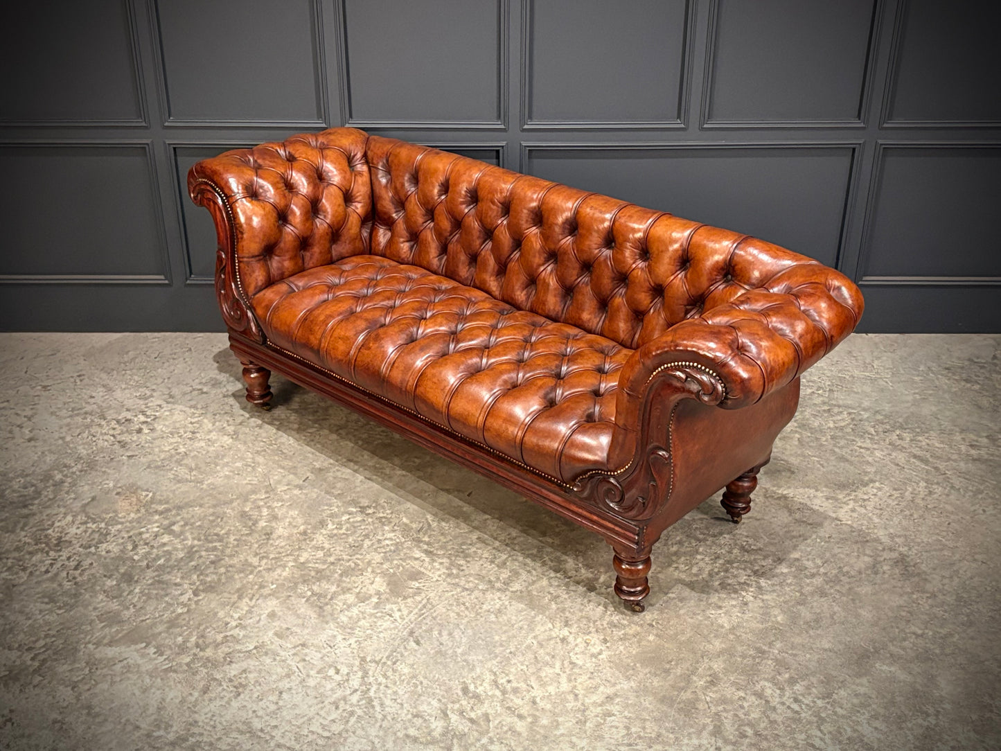 19th Century Hand Dyed Buttoned Leather Sofa