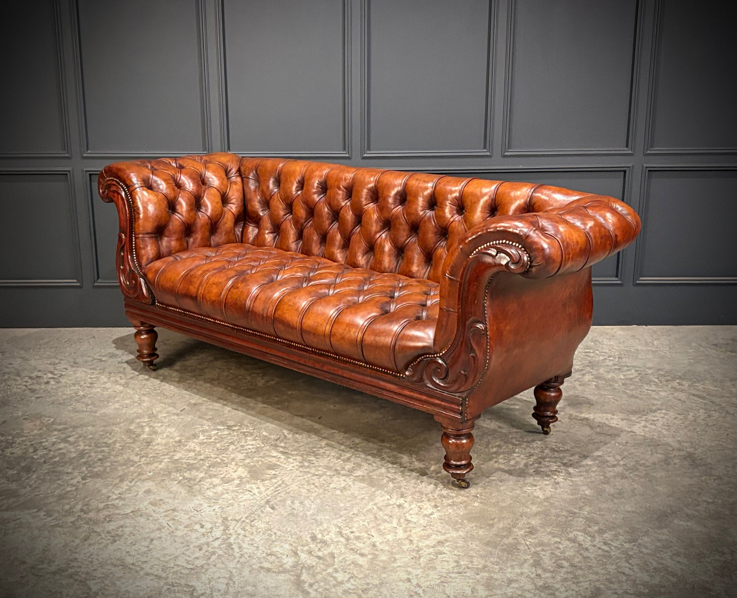 19th Century Hand Dyed Buttoned Leather Sofa