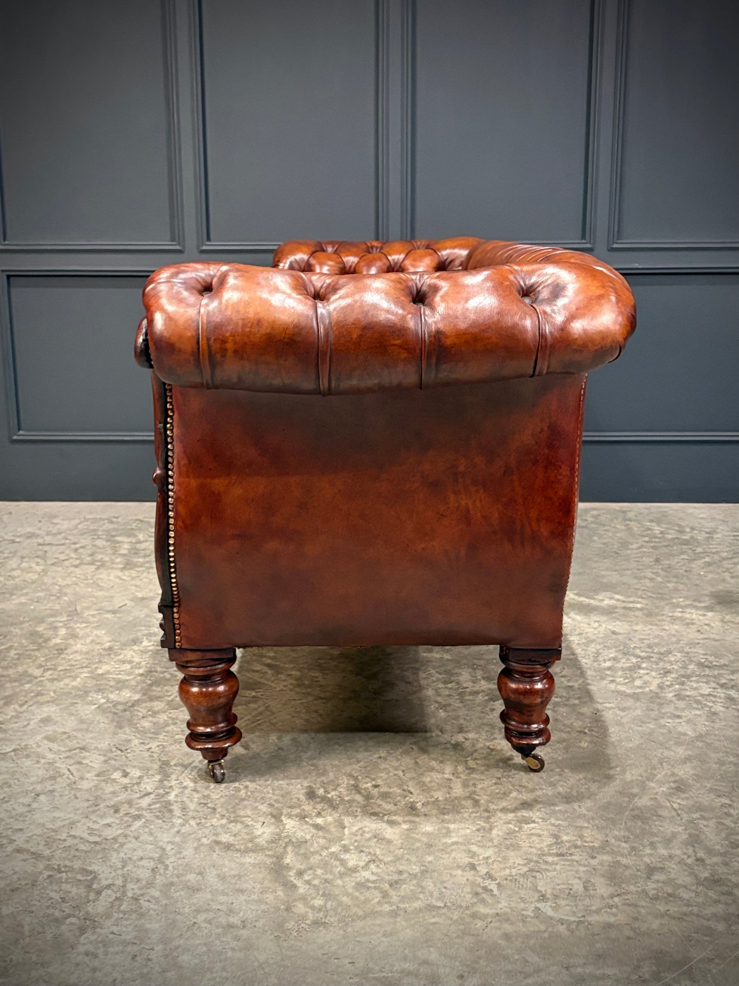 19th Century Hand Dyed Buttoned Leather Sofa