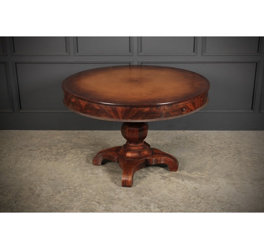Continental Mahogany & Leather Drum / Centre Table