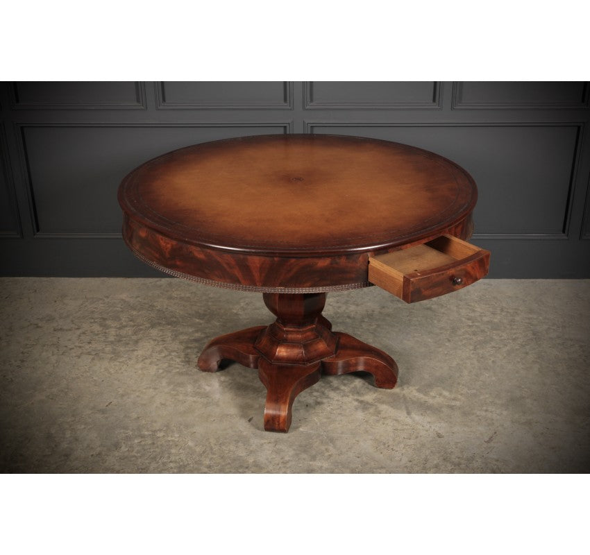 Continental Mahogany & Leather Drum / Centre Table