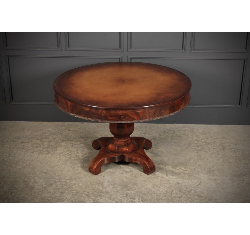 Continental Mahogany & Leather Drum / Centre Table