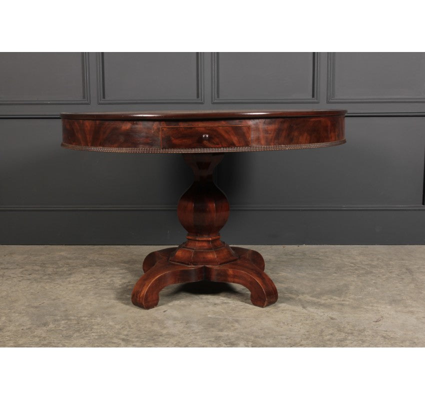 Continental Mahogany & Leather Drum / Centre Table