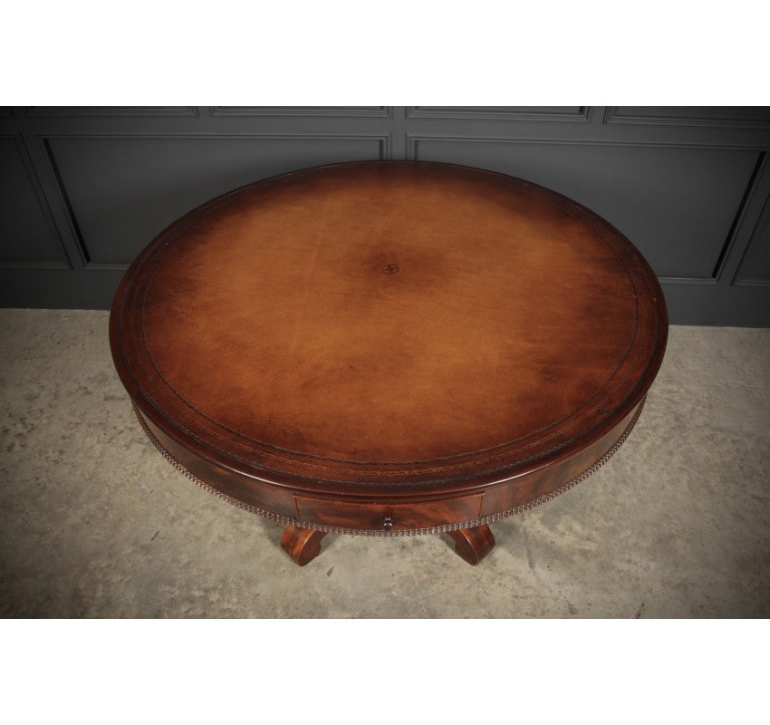 Continental Mahogany & Leather Drum / Centre Table