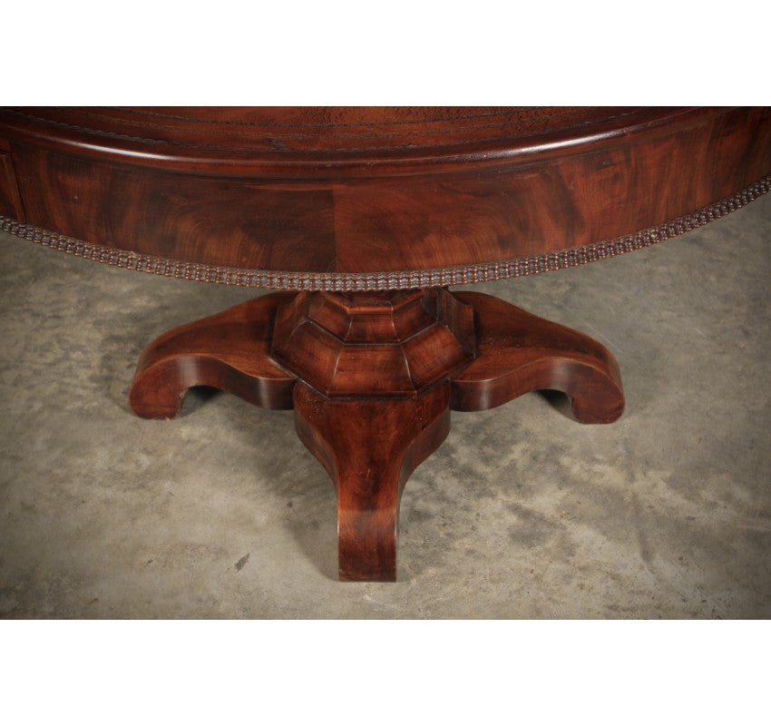 Continental Mahogany & Leather Drum / Centre Table