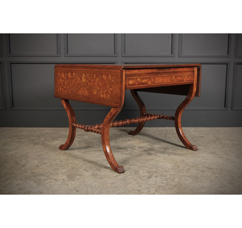 Dutch Marquetry Inlaid Walnut Sofa Table