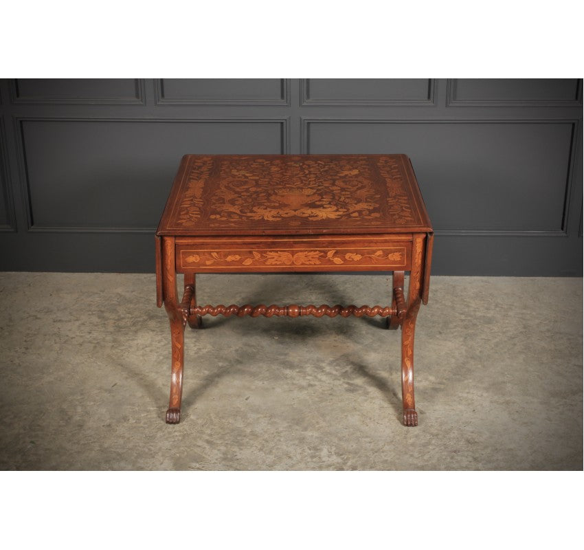 Dutch Marquetry Inlaid Walnut Sofa Table