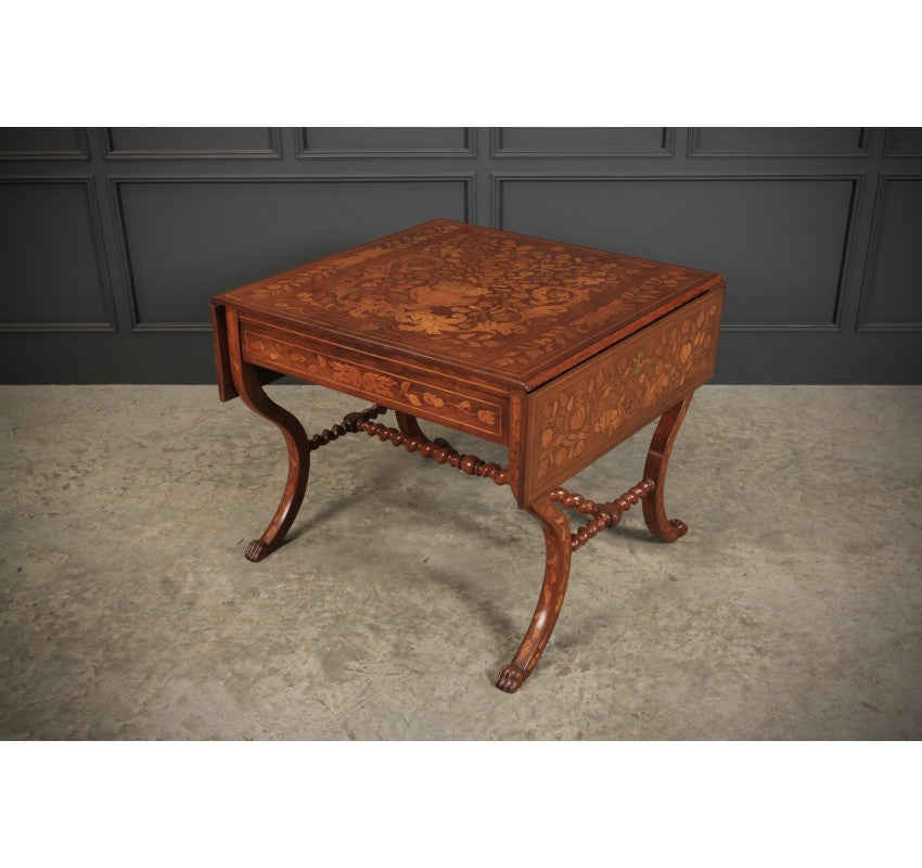 Dutch Marquetry Inlaid Walnut Sofa Table