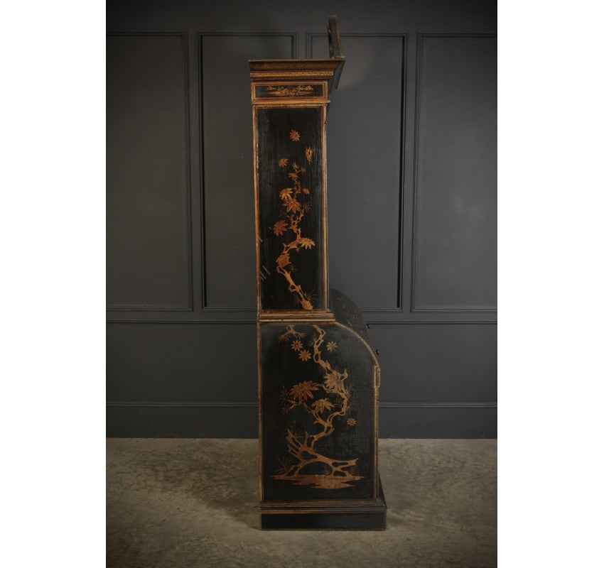 Early 19th Century Black Lacquered Chinoiserie Bureau Bookcase