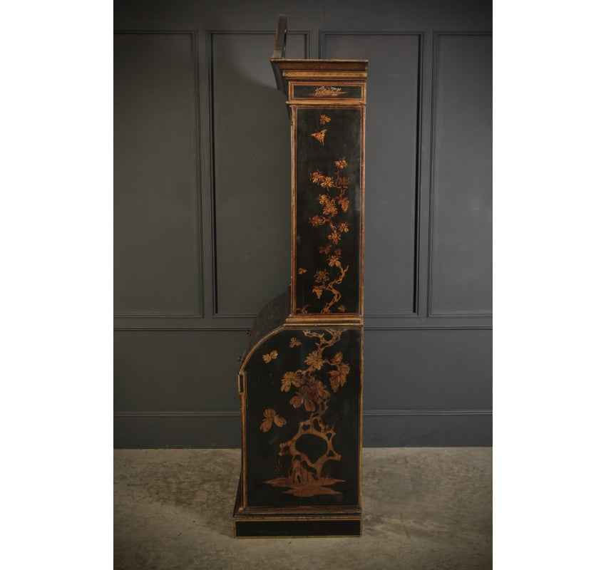 Early 19th Century Black Lacquered Chinoiserie Bureau Bookcase