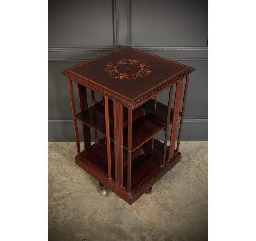 Edwardian Inlaid Mahogany Revolving Bookcase