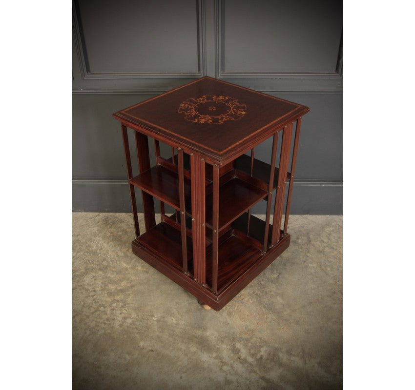 Edwardian Inlaid Mahogany Revolving Bookcase