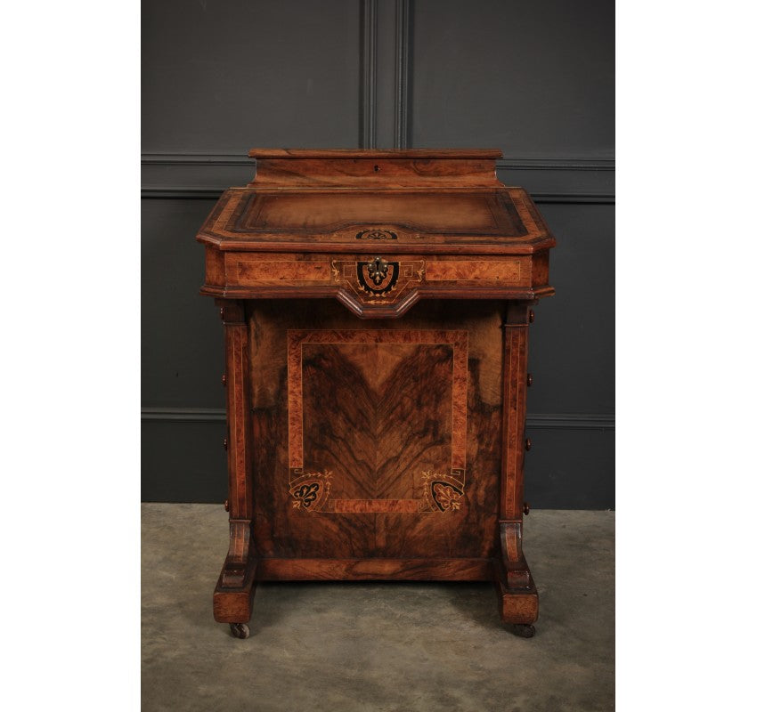 Figured Walnut Marquetry Inlaid Davenport Desk