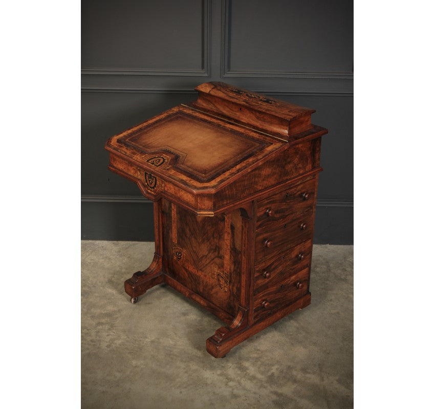 Figured Walnut Marquetry Inlaid Davenport Desk