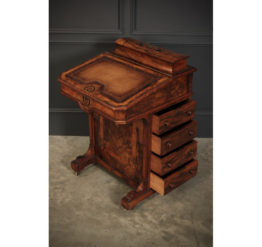 Figured Walnut Marquetry Inlaid Davenport Desk