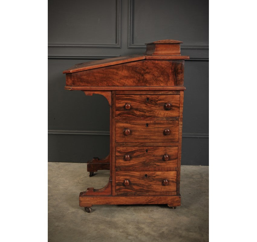 Figured Walnut Marquetry Inlaid Davenport Desk