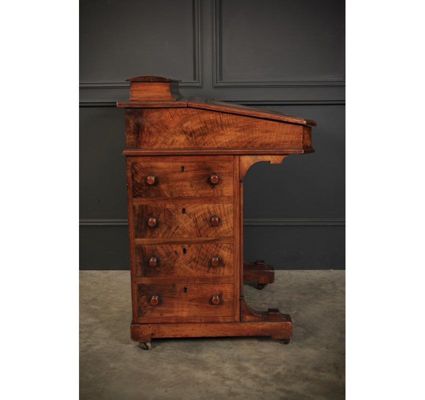 Figured Walnut Marquetry Inlaid Davenport Desk