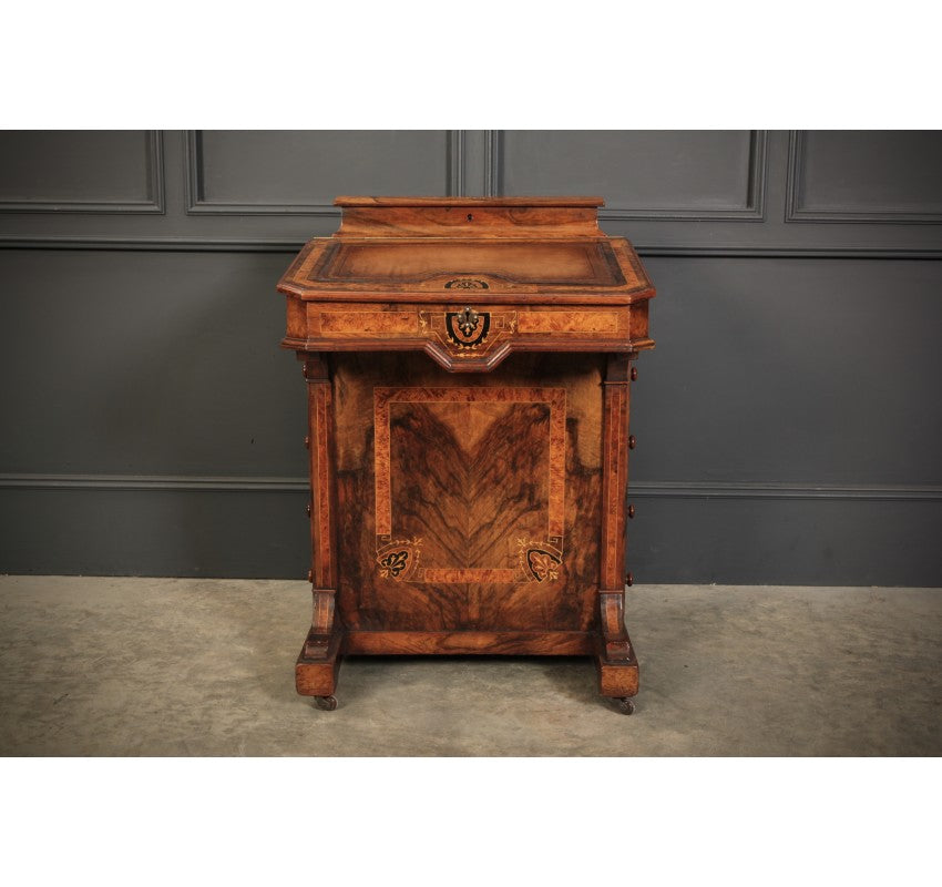 Figured Walnut Marquetry Inlaid Davenport Desk