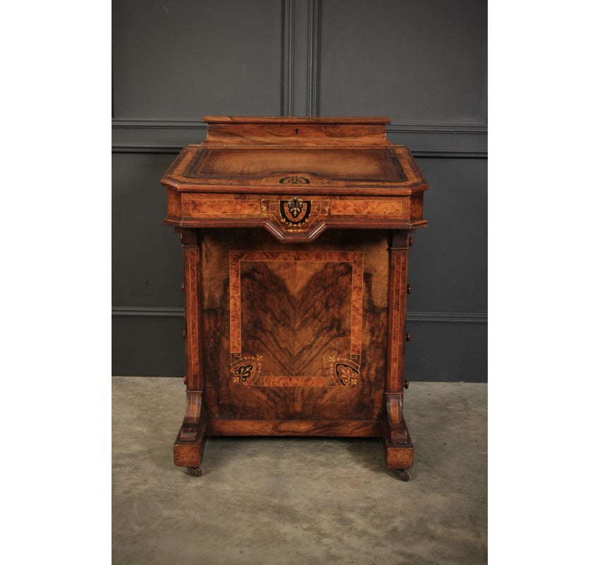 Figured Walnut Marquetry Inlaid Davenport Desk