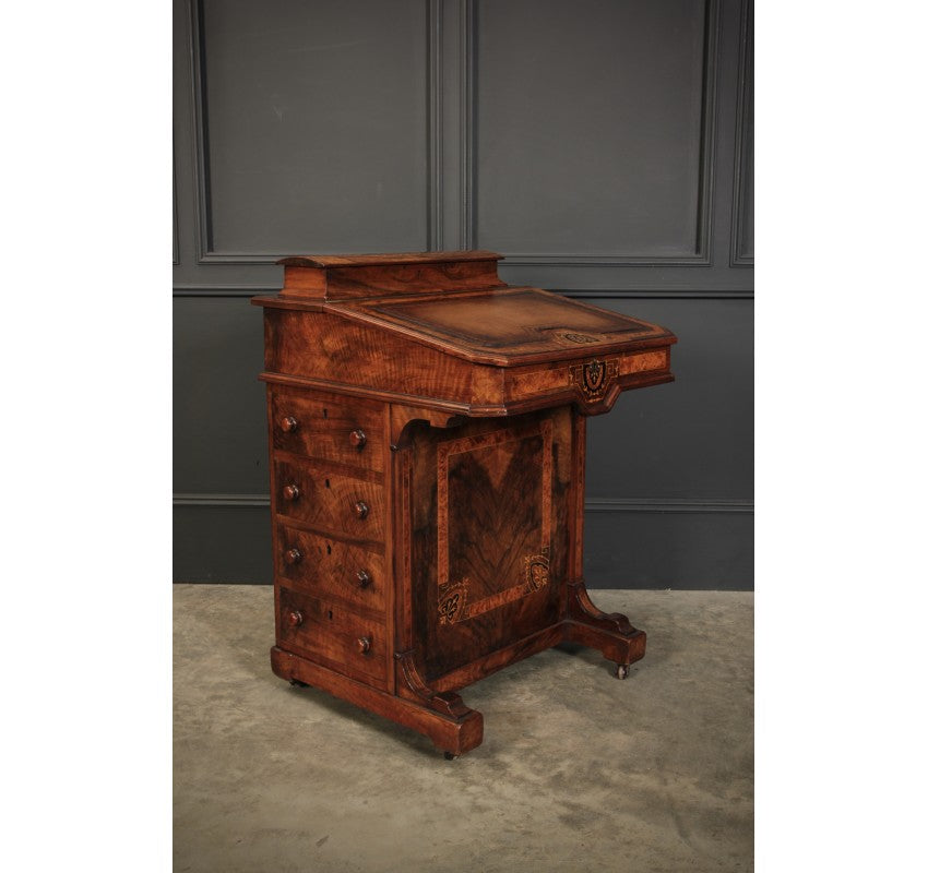 Figured Walnut Marquetry Inlaid Davenport Desk