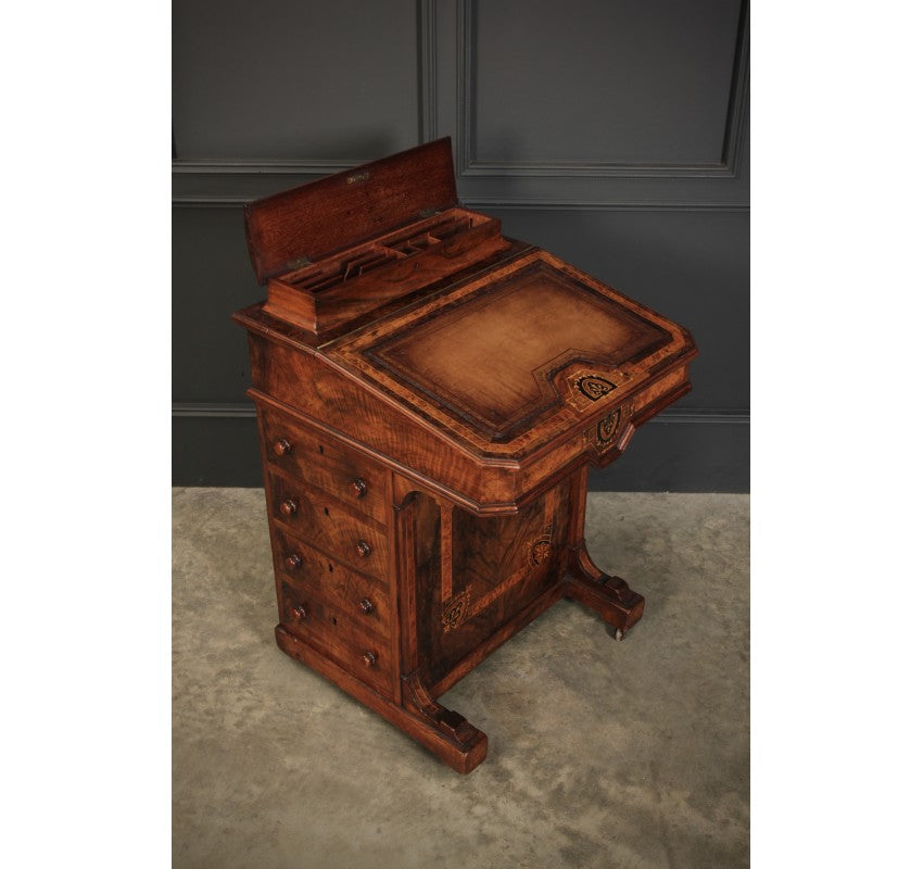 Figured Walnut Marquetry Inlaid Davenport Desk