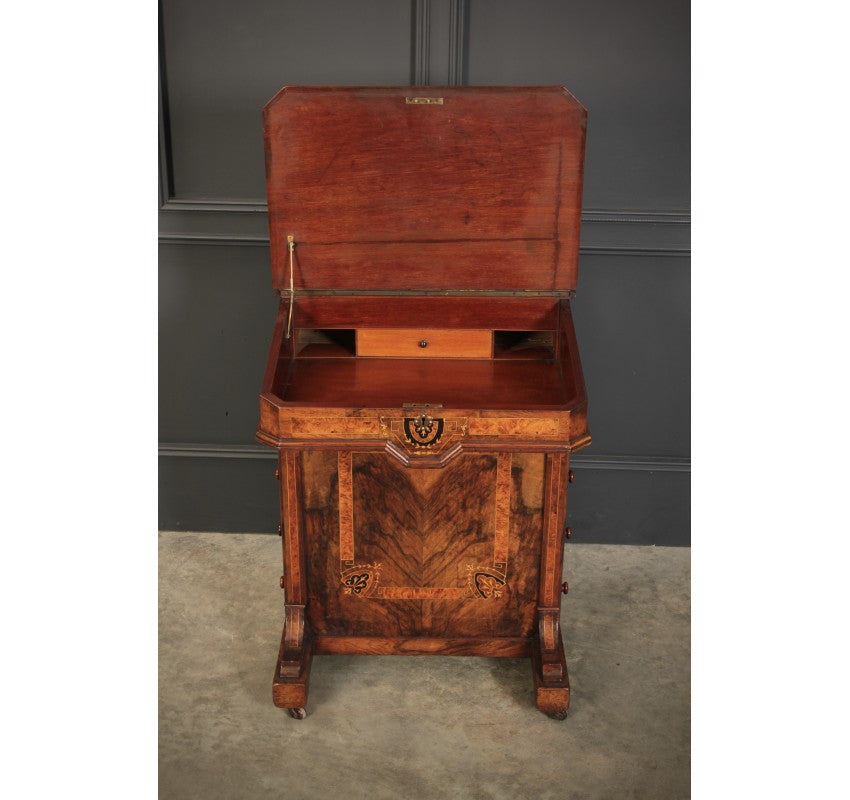 Figured Walnut Marquetry Inlaid Davenport Desk