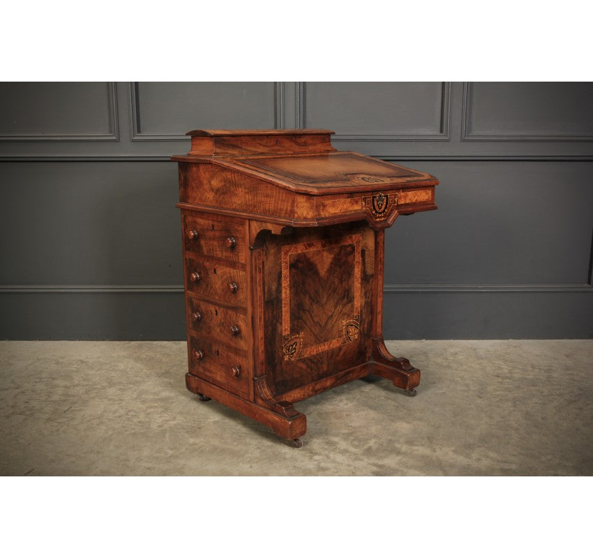 Figured Walnut Marquetry Inlaid Davenport Desk