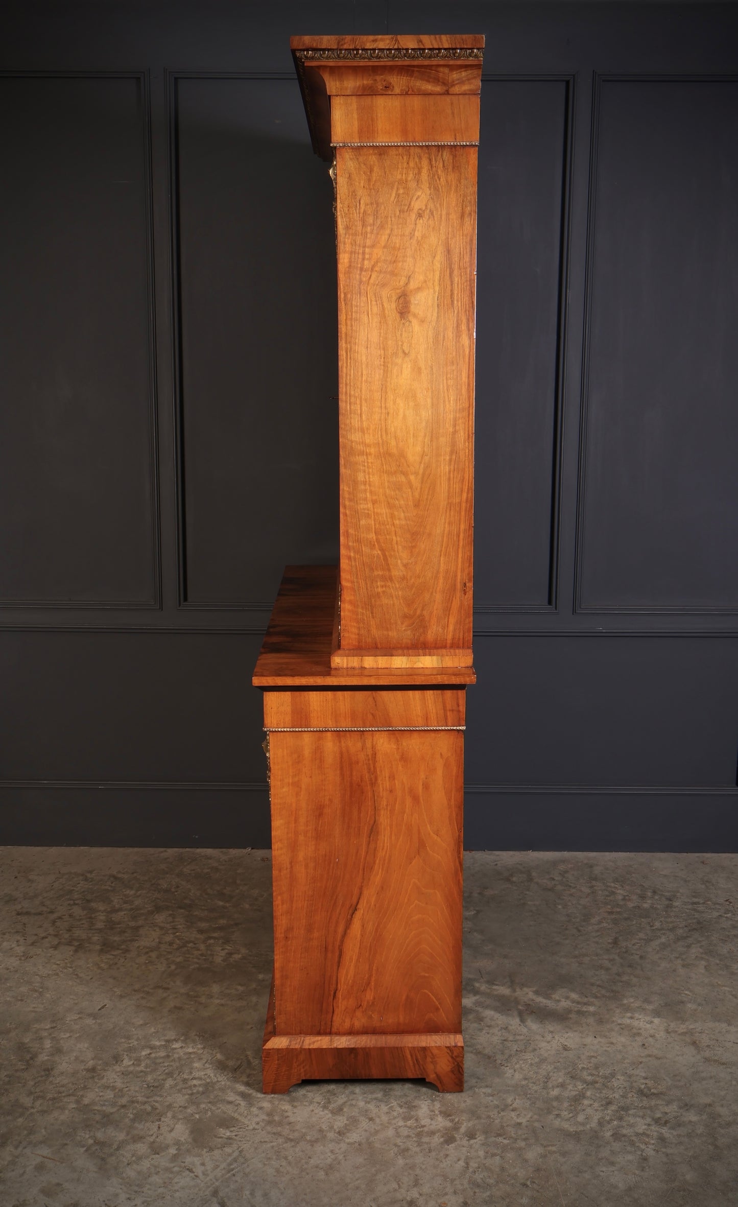 Figured Walnut Marquetry Inlaid Glazed Bookcase