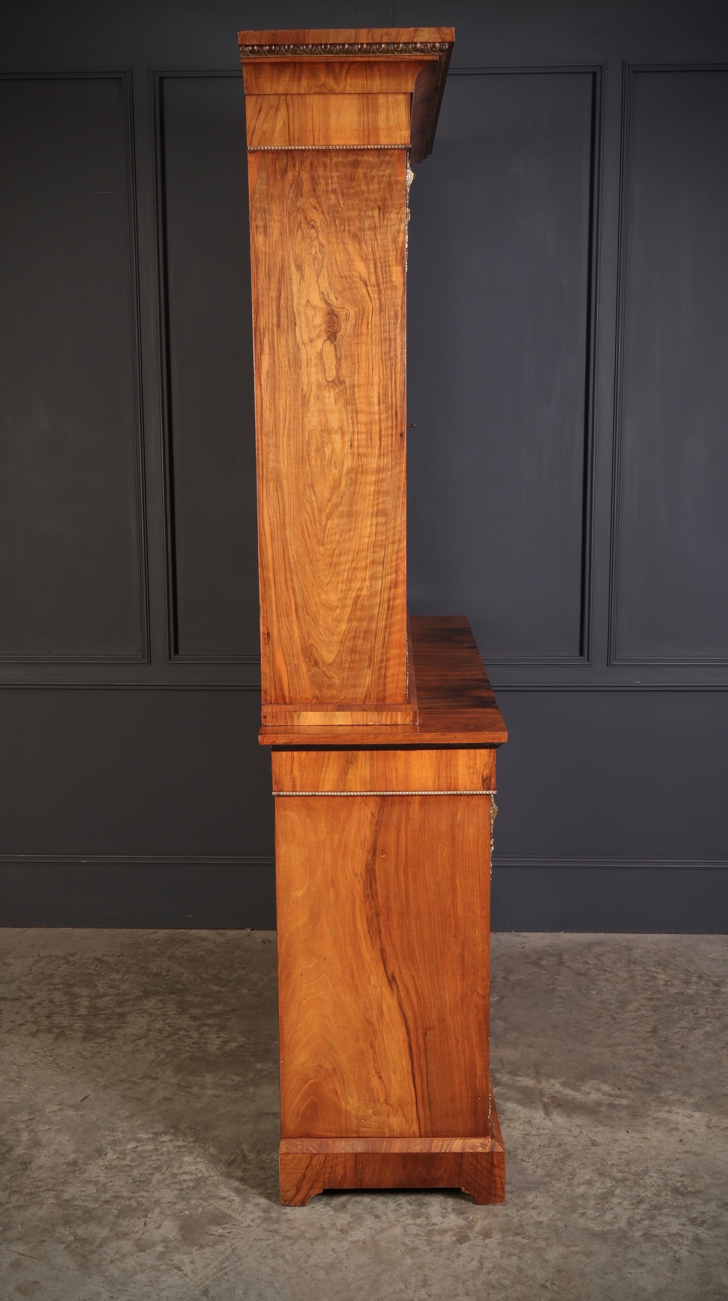 Figured Walnut Marquetry Inlaid Glazed Bookcase