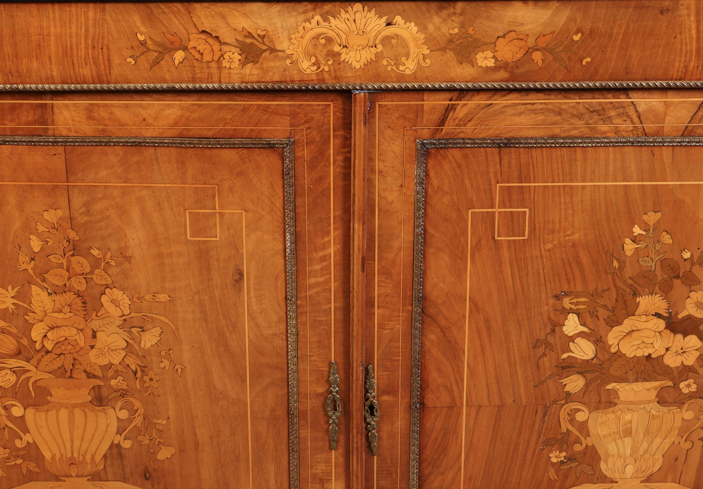 Figured Walnut Marquetry Inlaid Glazed Bookcase