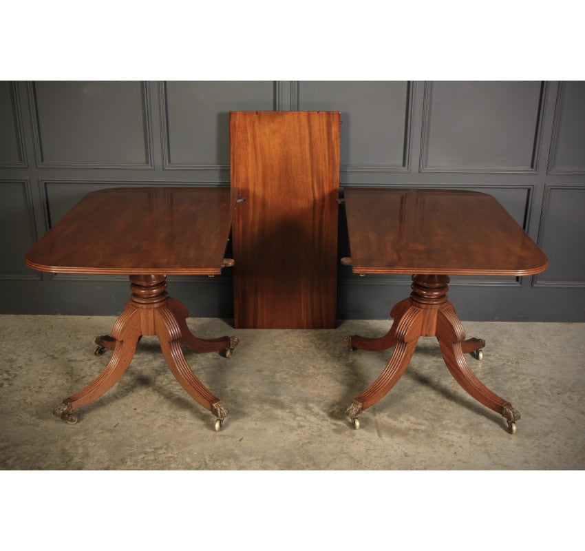 Genuine Regency Mahogany Twin Pillar Extending Dining Table