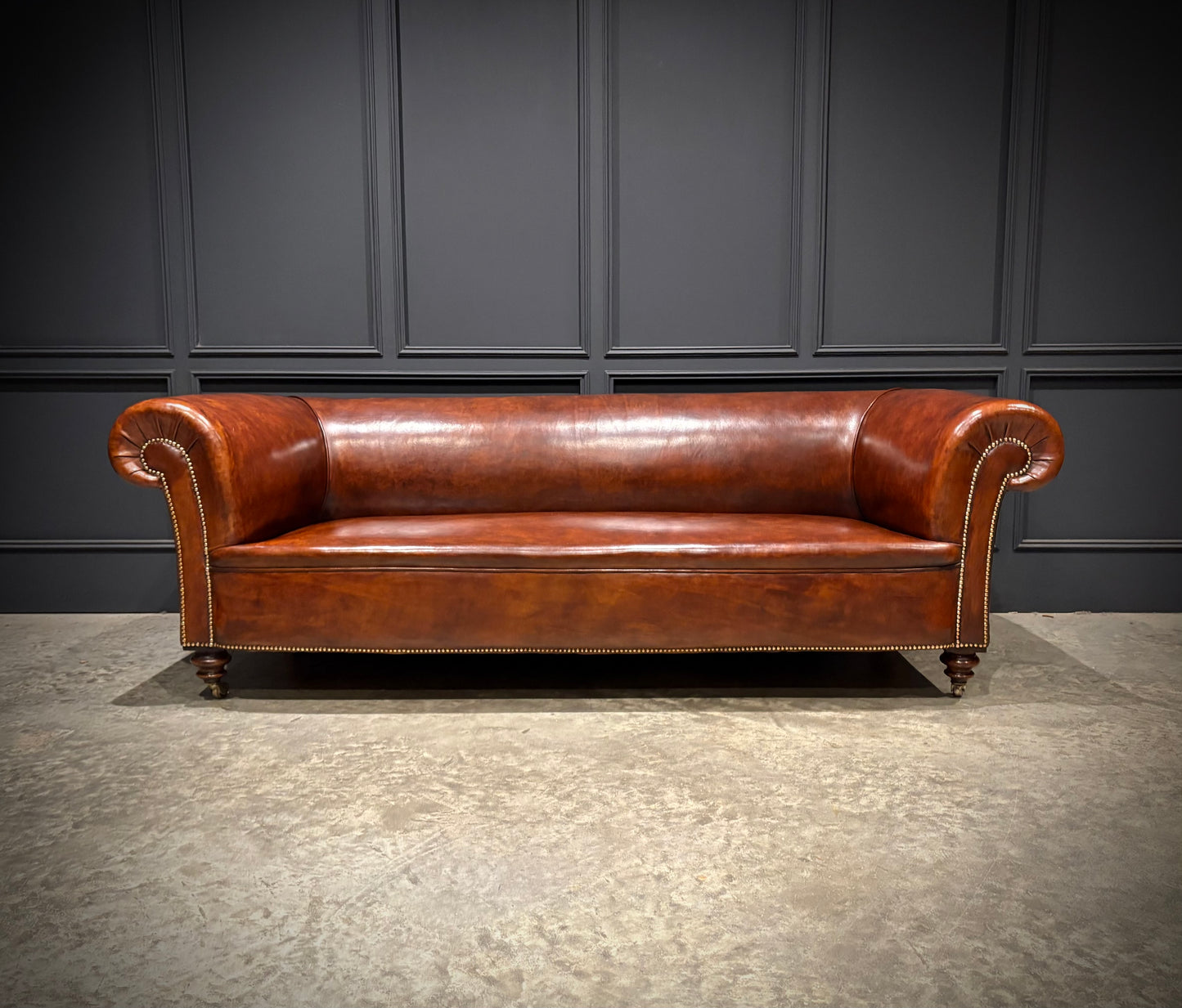 Genuine Victorian Brown Leather Sofa