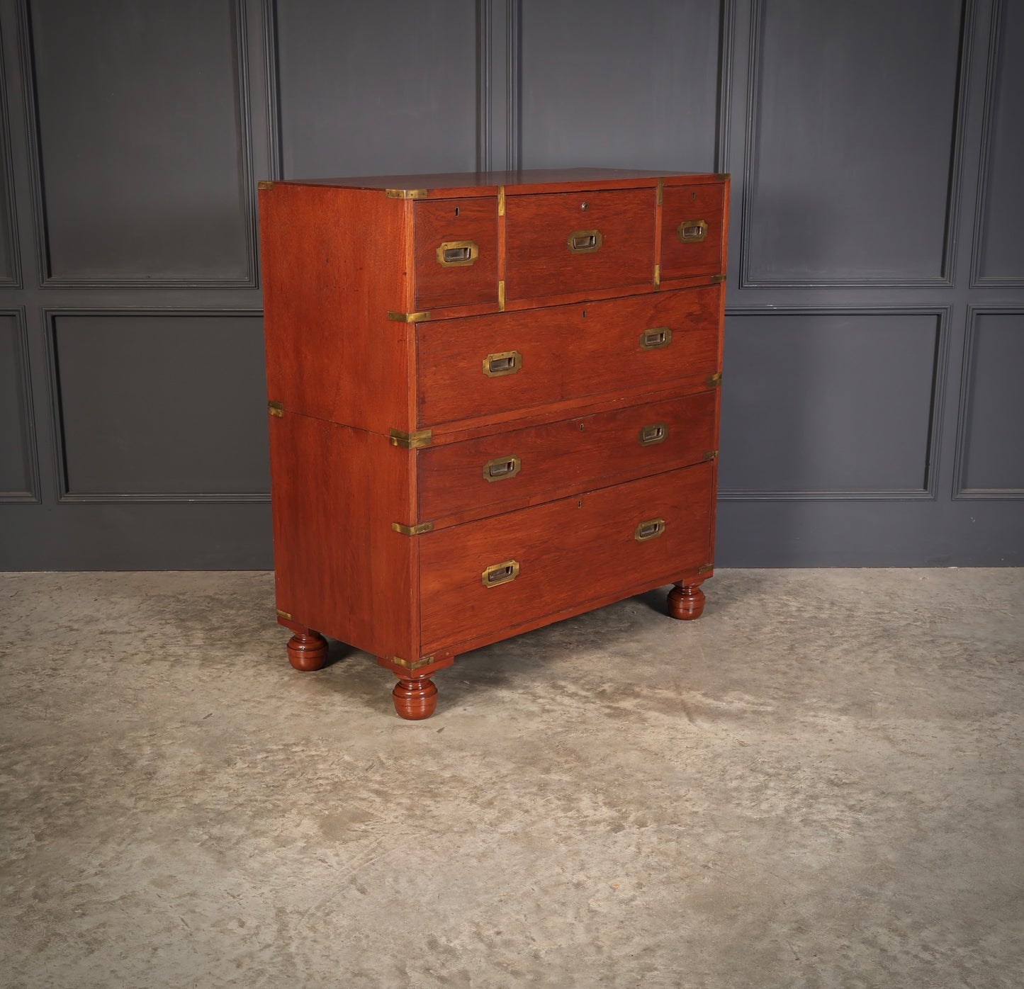 Genuine Victorian Teak Military Secretaire Chest