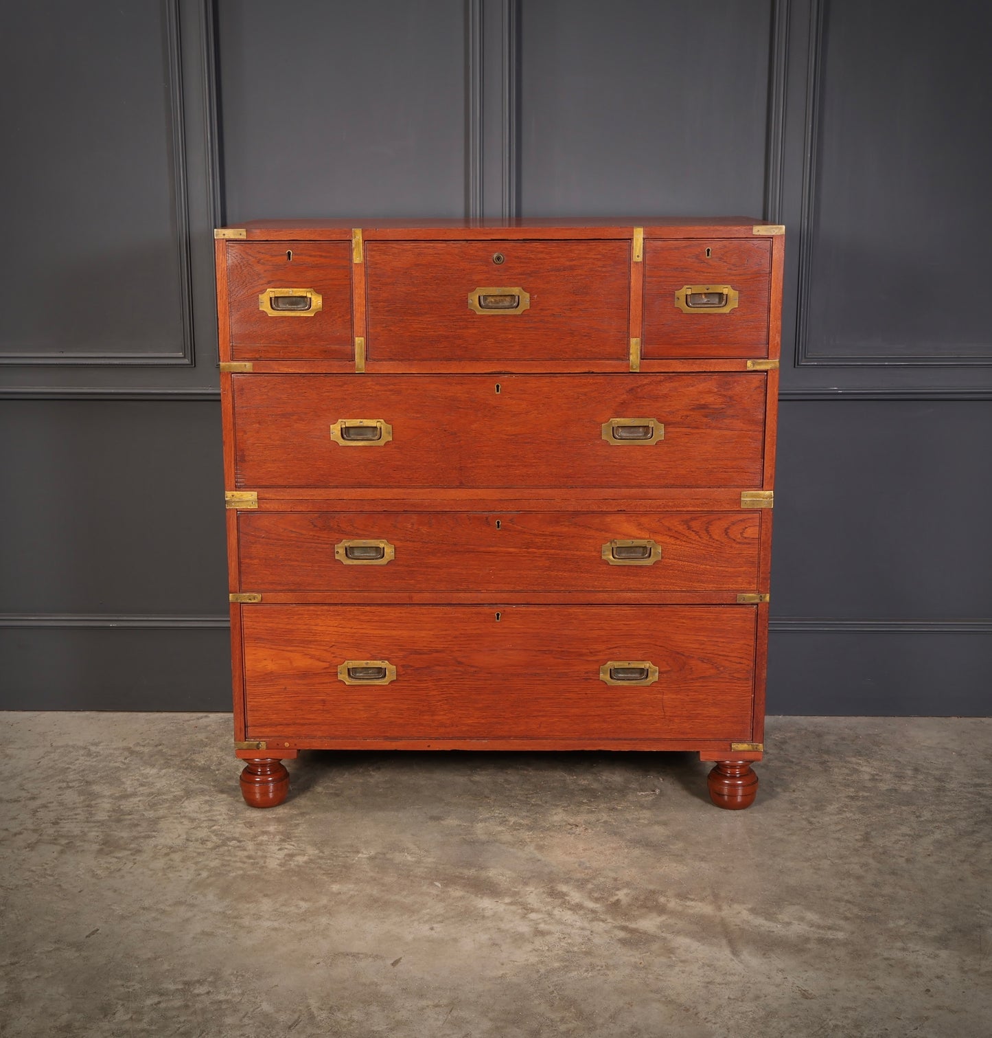 Genuine Victorian Teak Military Secretaire Chest