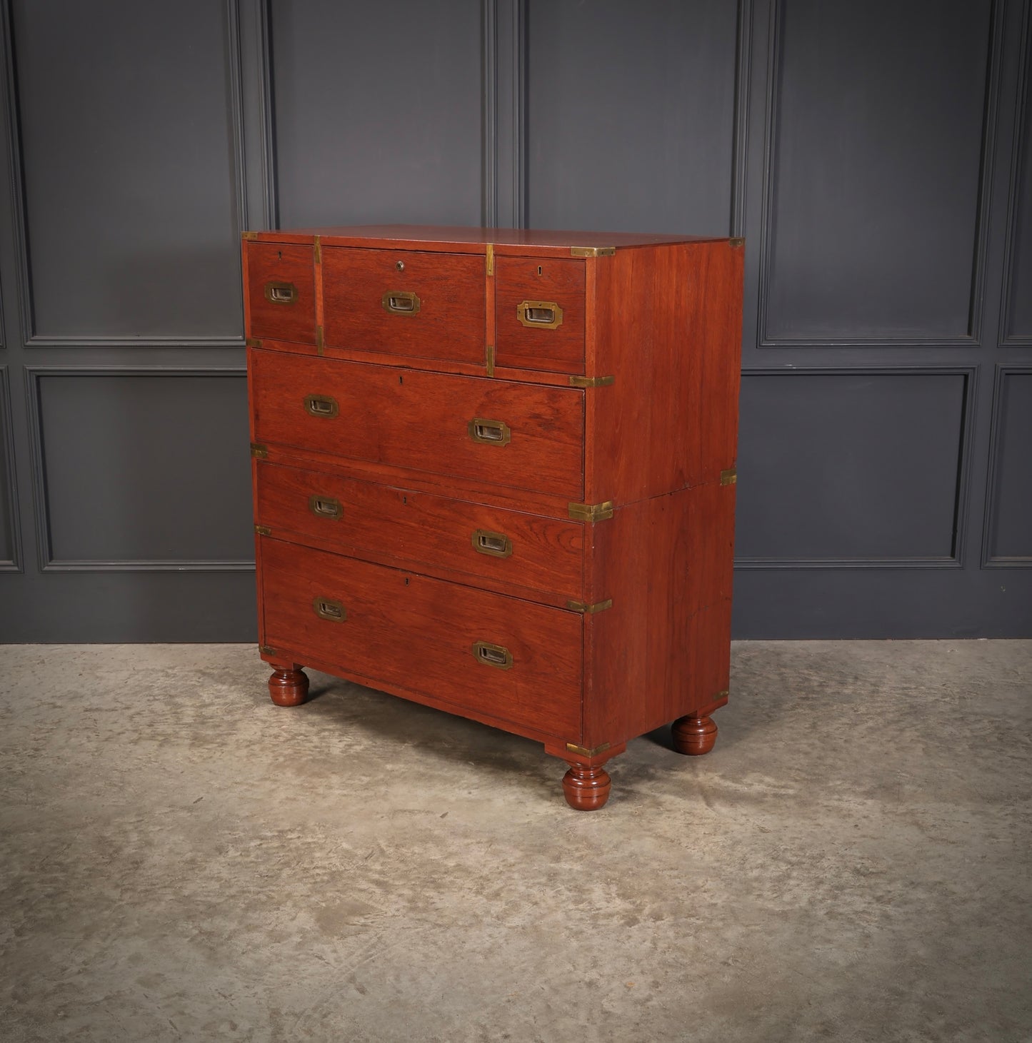 Genuine Victorian Teak Military Secretaire Chest
