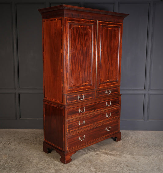 Georgian Inlaid Mahogany Gentlemans Wardrobe