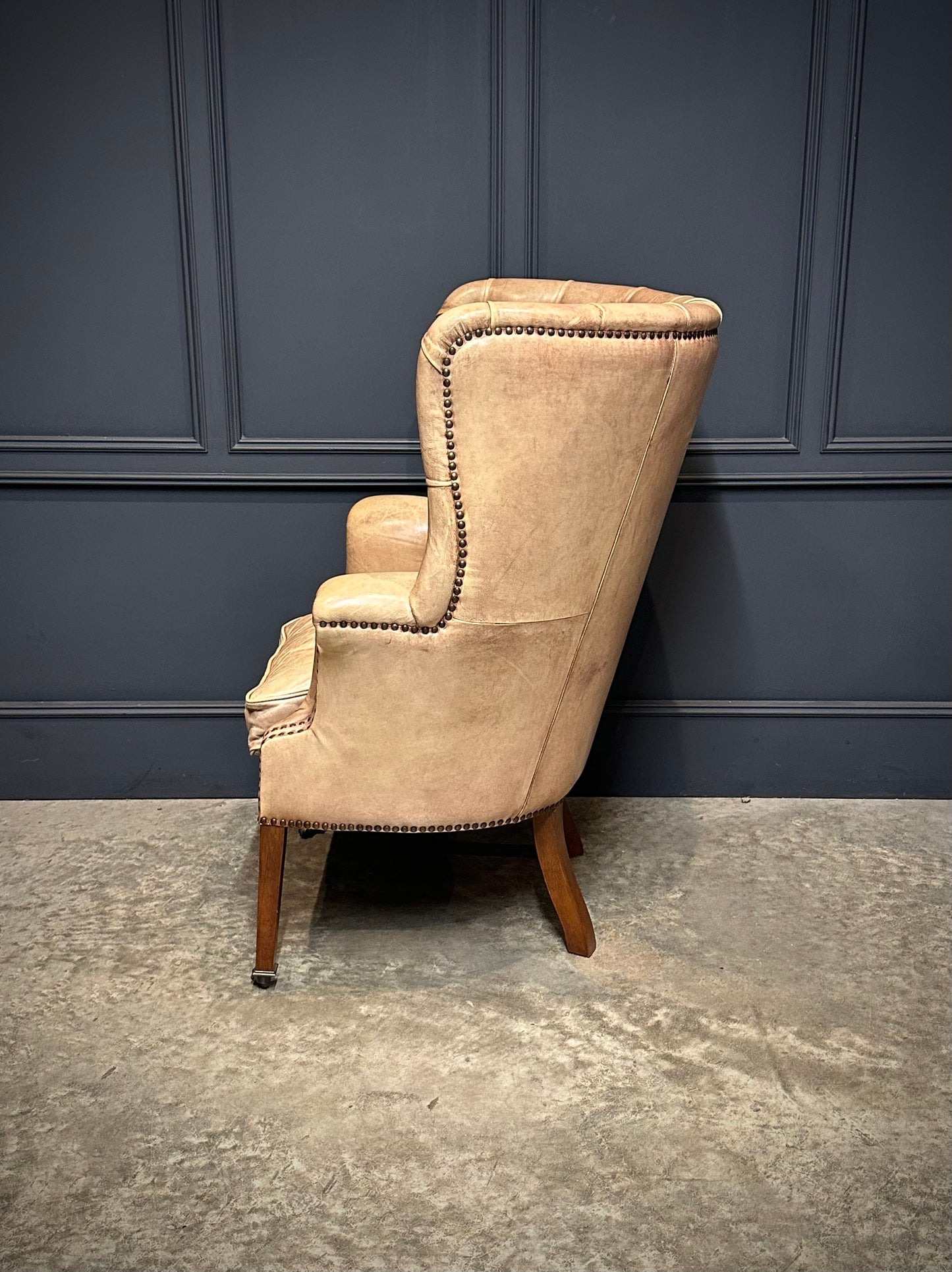Buttoned Leather Porters Wing Chair