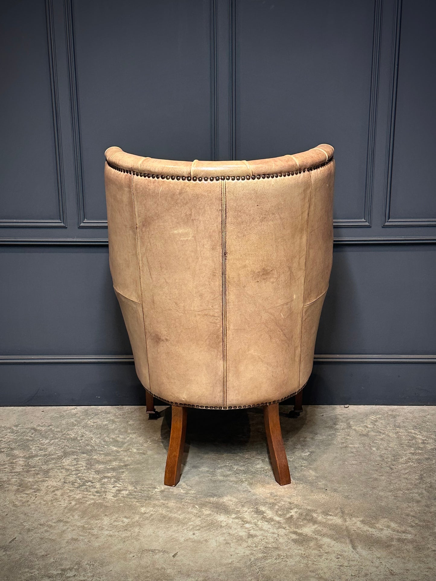Buttoned Leather Porters Wing Chair