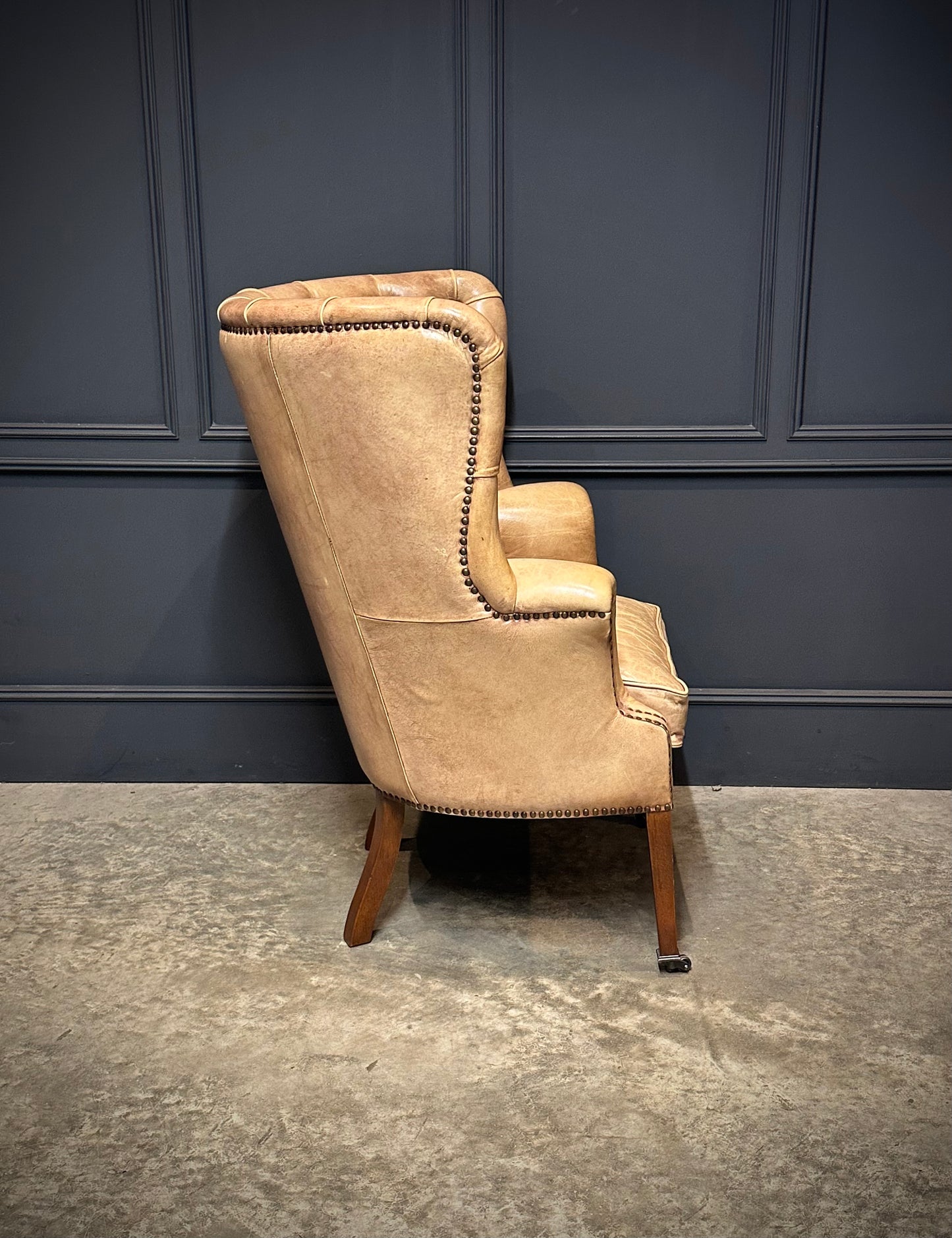 Buttoned Leather Porters Wing Chair