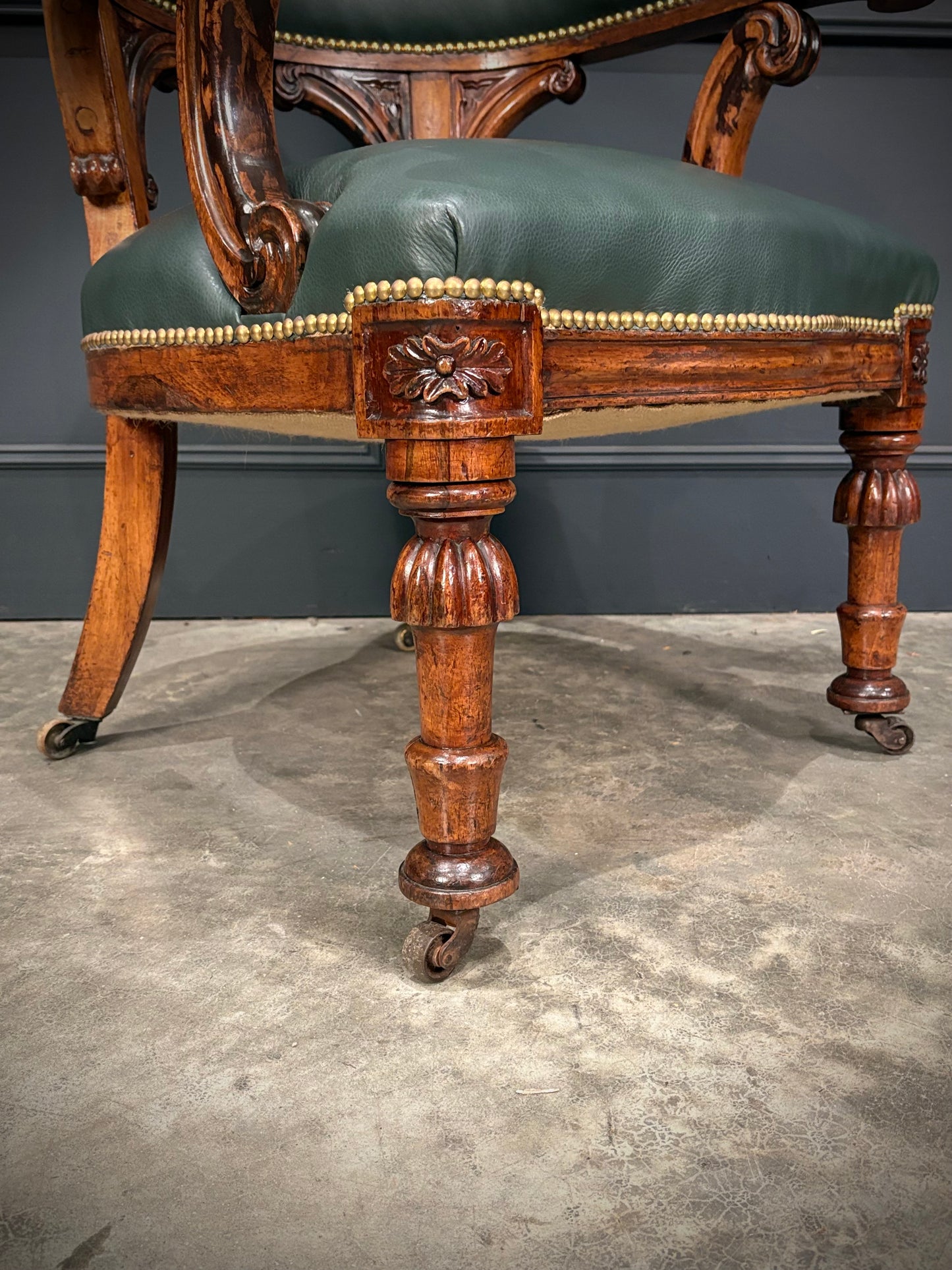 Victorian Walnut & Leather Desk Chair