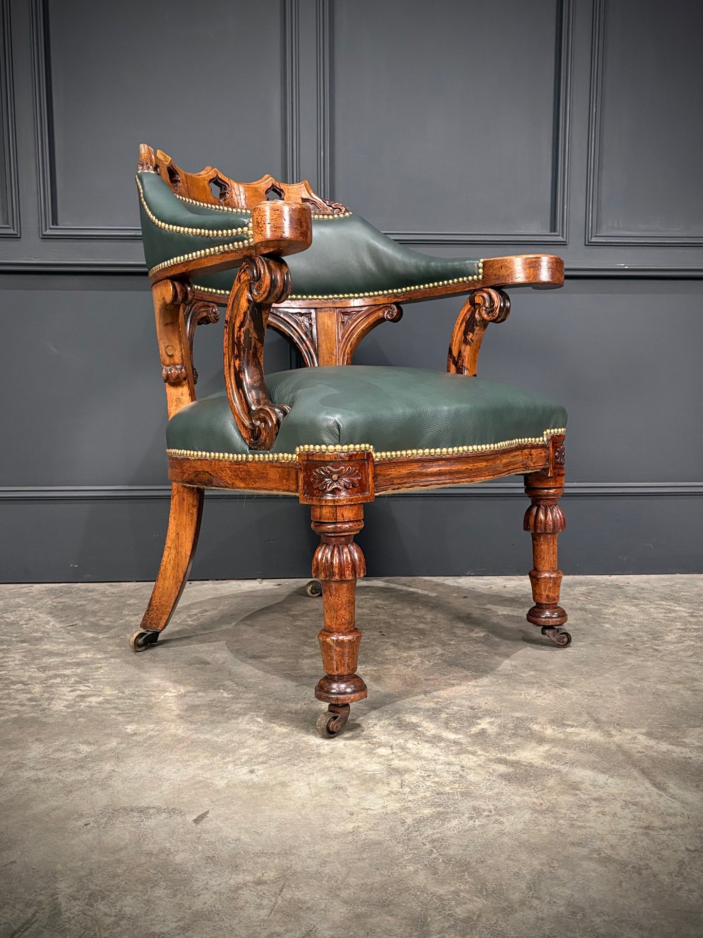 Victorian Walnut & Leather Desk Chair