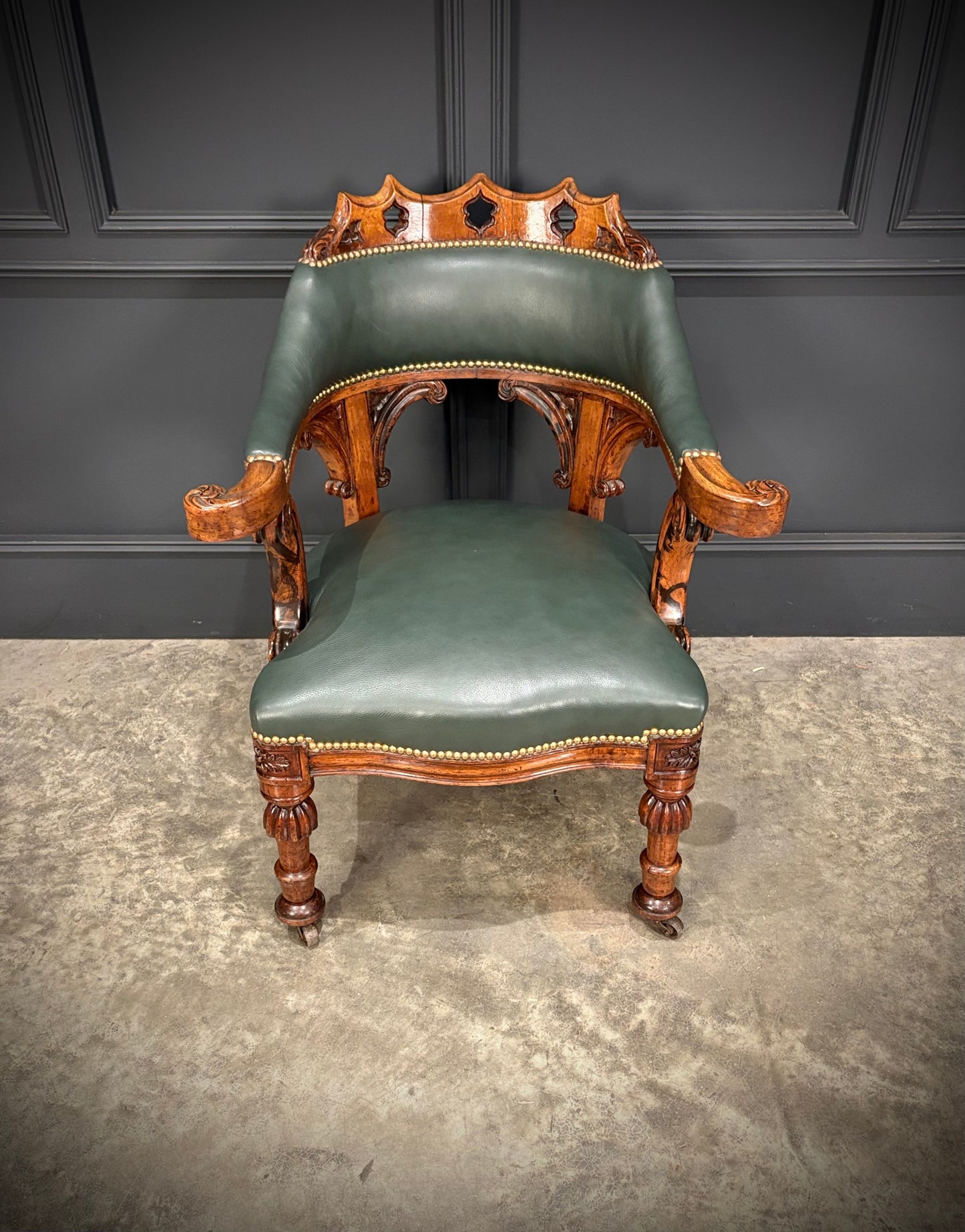 Victorian Walnut & Leather Desk Chair