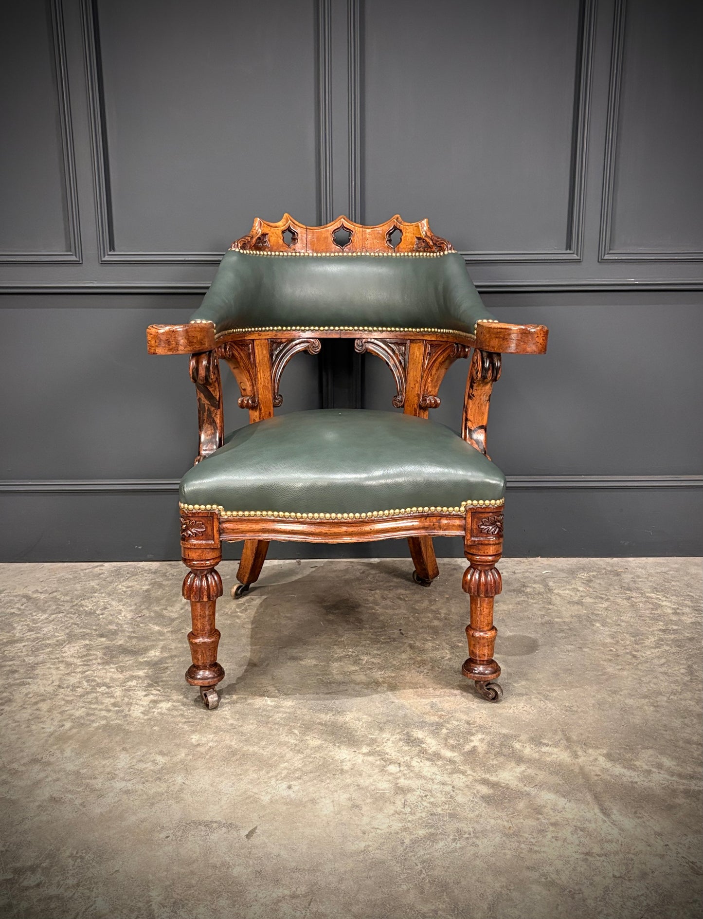 Victorian Walnut & Leather Desk Chair