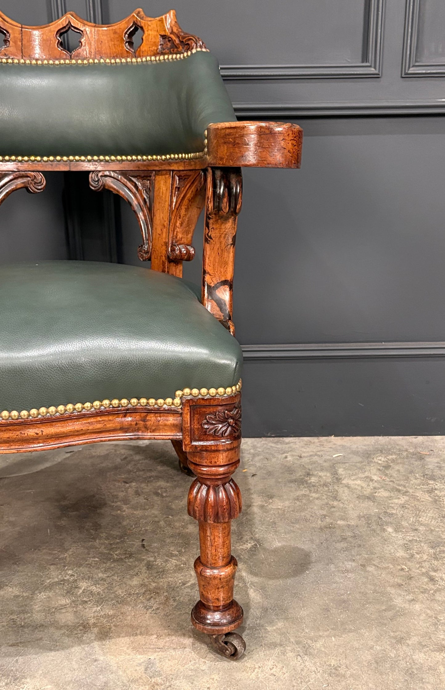 Victorian Walnut & Leather Desk Chair