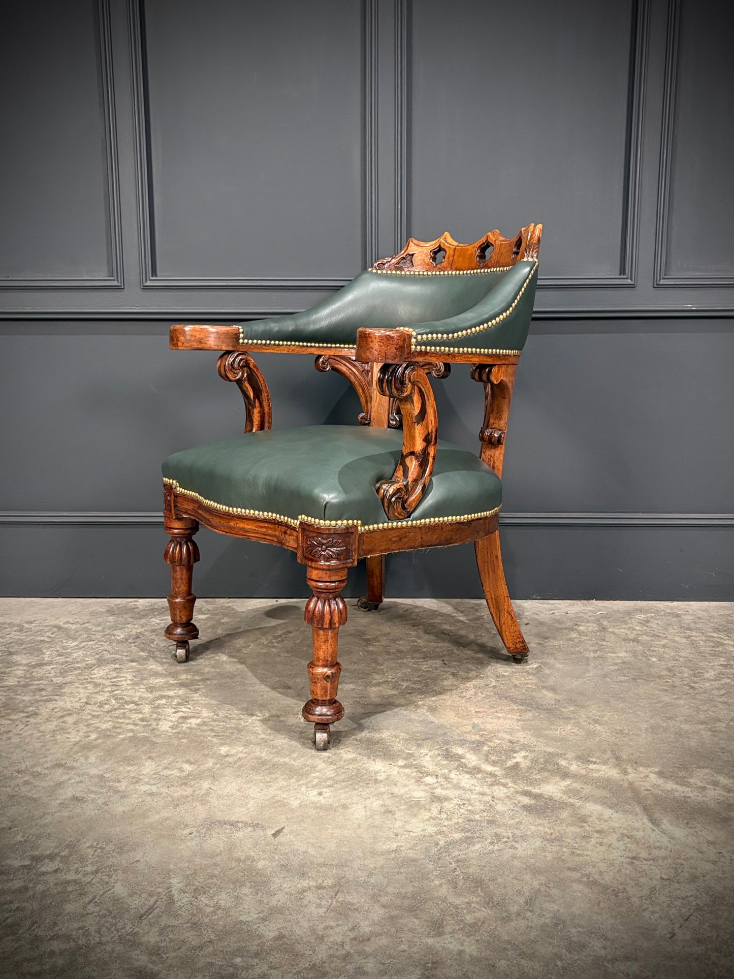 Victorian Walnut & Leather Desk Chair