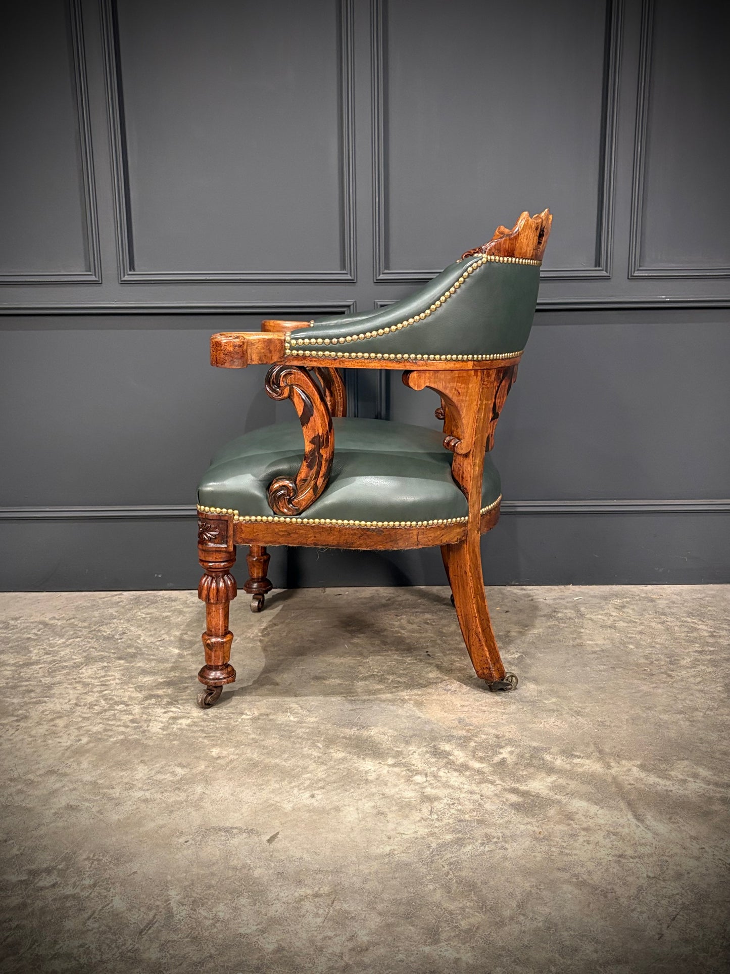 Victorian Walnut & Leather Desk Chair