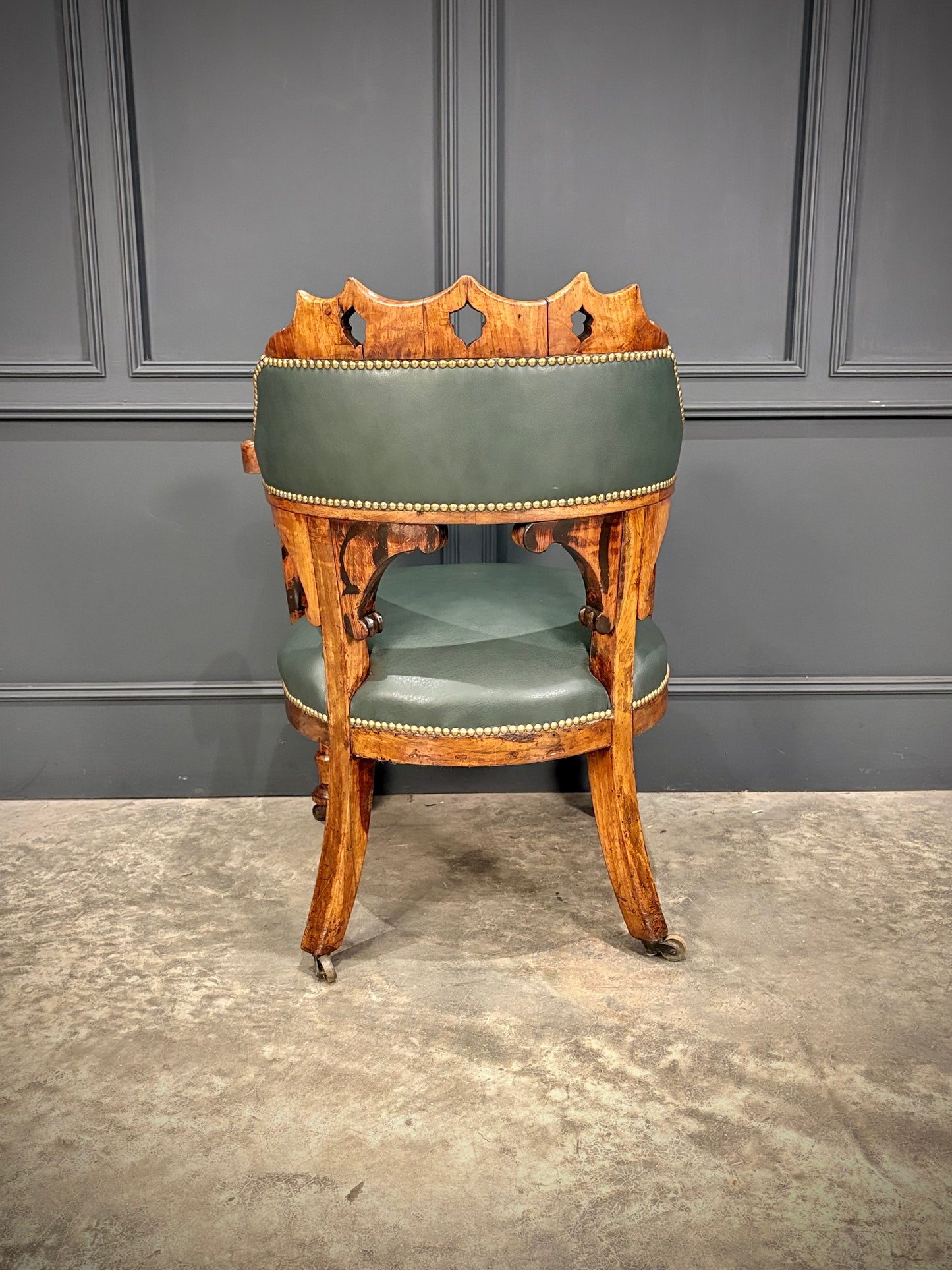 Victorian Walnut & Leather Desk Chair